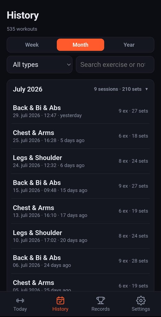 Your full workout history